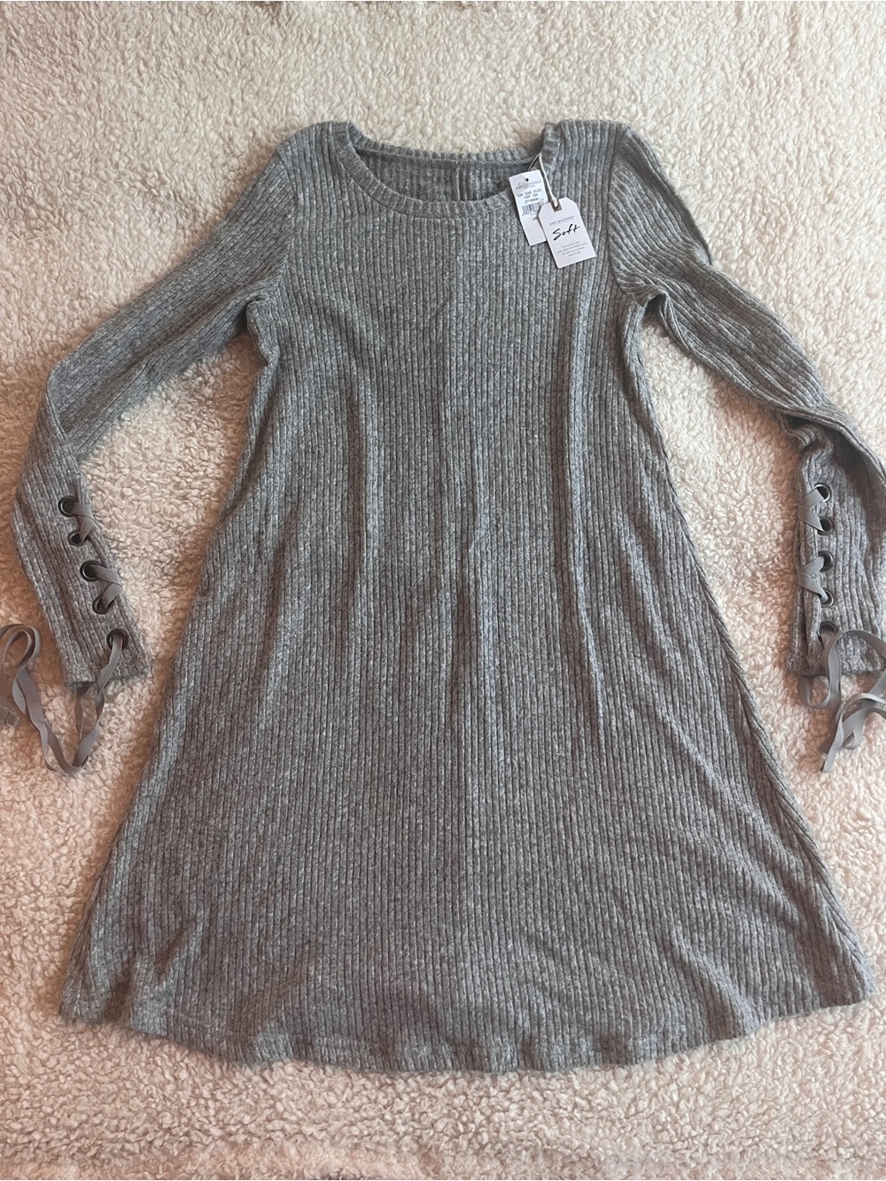 American Eagle Outfitters Soft Ribbed Crewneck Dress - Light Gray
